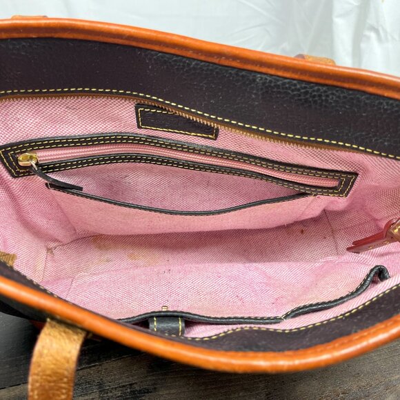 Dooney & Bourke Charleston Shopper Pebble Grain Leather Tote Black Pink Interior - Picture 7 of 8